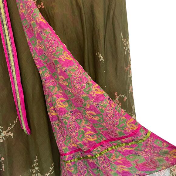 Bohemian Sari Silk Reversible Midi Floral Gypsy Festival Skirt ONE SIZE - Picture 2 of 7